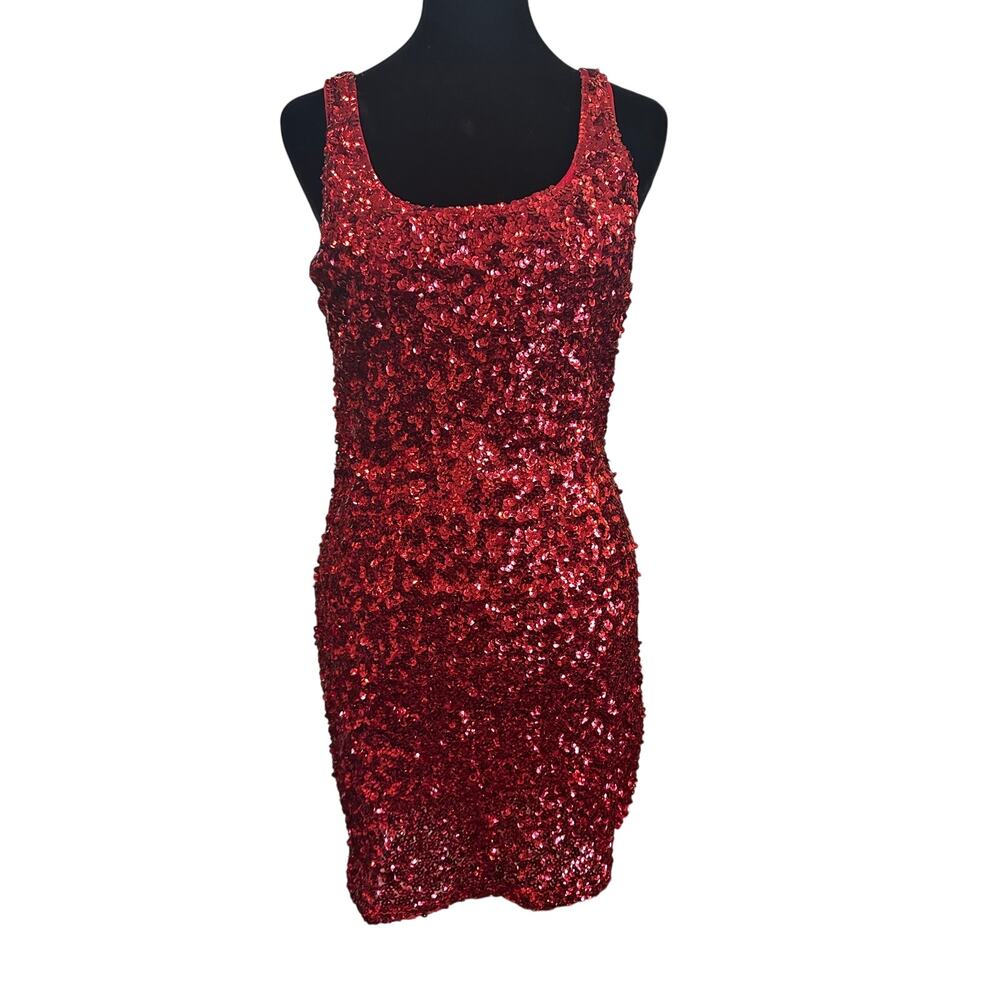 Love Culture Red Sequin Mini Dress Sleeveless Party Clubwear